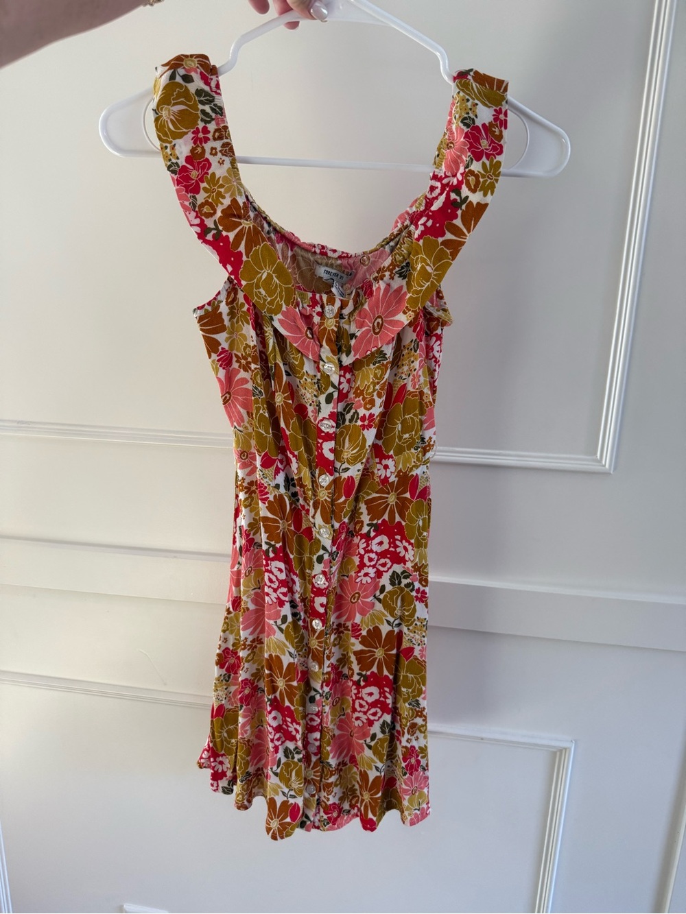 Forever 21- Floral Button-Front Sundress - Pink & Olive